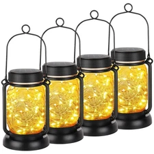Mlambert 4 Pack Solar Hanging Lantern with Stakes, Outdoor Waterproof Solar M...