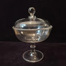 EAPG Kokomo Glass Bead Column Covered Compote *Chips On Lid 10" Tall 
