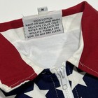 Vintage American flag zip-up jacket with red, white, and blue stars and white “100% Cotton Hand or Machine Wash” label.