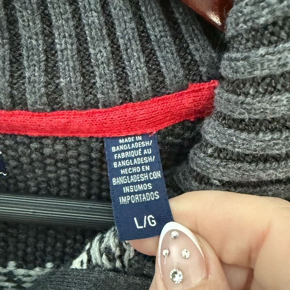 Suéter tejido IZOD para hombre L/G cuarto cremallera nórdico Fair Isle gris rojo mezcla de algodón Foto 4 de 4