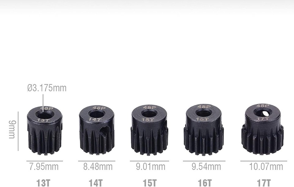 QUARKZMAN 48P Ritzel-Set – 5 Stück (13T–17T), 3,175 Mm Welle, Aus Gehärtetem Stahl Für RC Autos