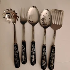 Temptations by Tara Old World Black 5 Piece Ceramic Stainless Steel Utensil Set