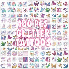 Glitter Temporary Tattoos for Girls - 180 Individually Sheets Mermaid Butterf...