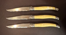 Laguiole Jean Dubost Steak Knives Ivory Handles Set Of 3 France Vintage Bee