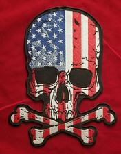 USA Flag Skull Crossbones Large Back Patch Patriotic Biker 8x10.25  