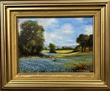 Fabulous Bluebonnet Oil Painting-Hill Country Landscape-Nice Detail