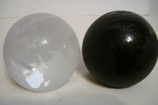 Vintage Set of Art Glass World Globe Paperweights 1 Black  1 White