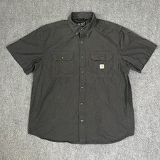 Carhartt Mens Work Shirt Gray Short Sleeve Loose Fit XL Button Up Pockets
