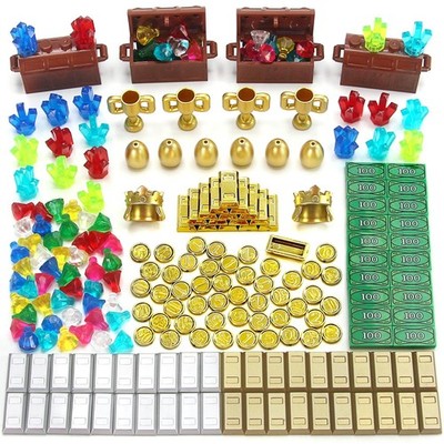 Treasure Building Blocks Set 230 Pcs - Gold Coins, Gems, Trophies & Cash for Pir