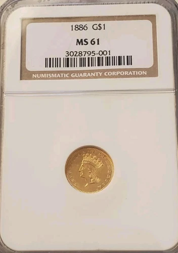 1886 Gold $1 Dollar Indian Princess NGC MS61 Coin