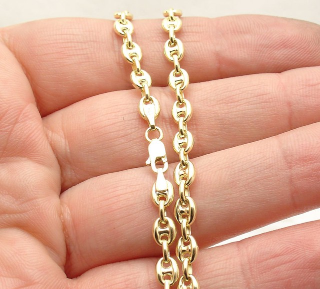 Puffed Gucci Mariner Link Ankle Bracelet Anklet Real Solid 14K Yellow