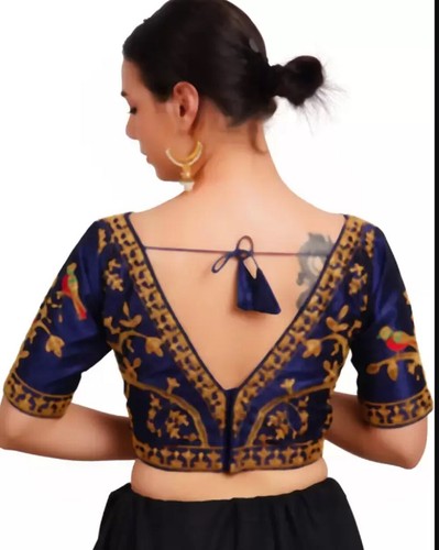 Indian Ethnic Women Embroidered Silk Blend Blouse For Saree Lehenga Party Wear - Picture 23 of 23