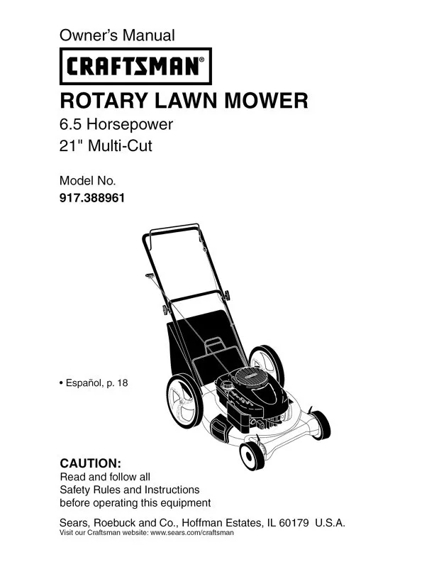 Owner s Manual Sears Craftsman 6.5 HP Rotary Lawn Mower Model 917.388961