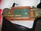 Vtg Taxidermy Stuffed Real Frog Duo Playing Pool