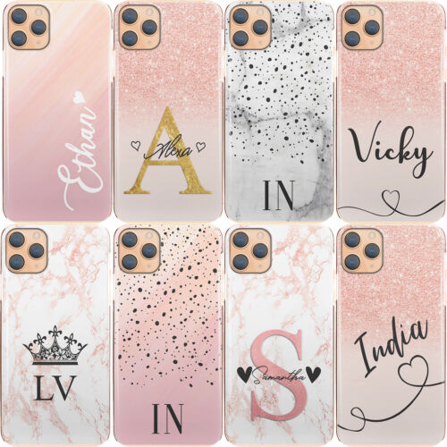 Pink Initial Phone Case;Personalised Pink/Grey Marble Hard Cover For Samsung S - Picture 1 of 19