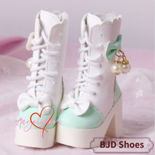 1/3SD BJD Shoes Mid-calf Thick Sole Leather Boots High Heels Pearl Pendant Green