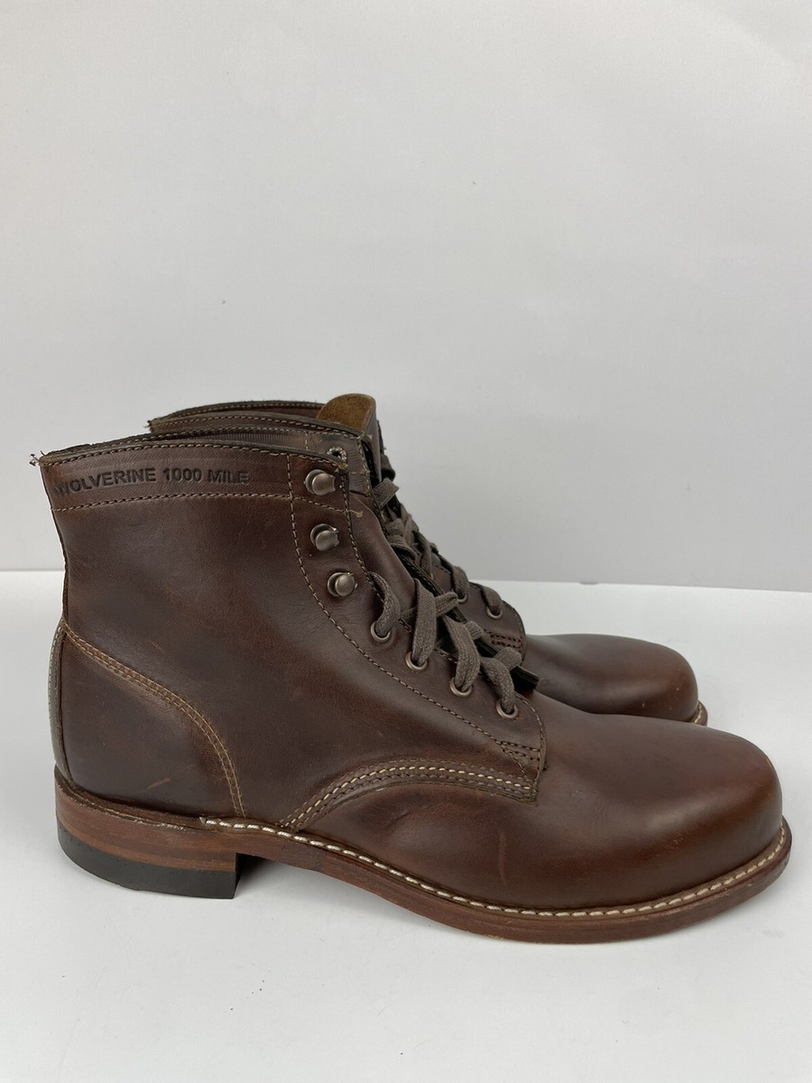 Wolverine 1000 Mile Plain Toe Leather Boots Brown Size 8 D | eBay