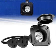 NEMA 5-15 15A Flanged RV Inlet Shore Power Receptacle 2 x 16" Extension Cords