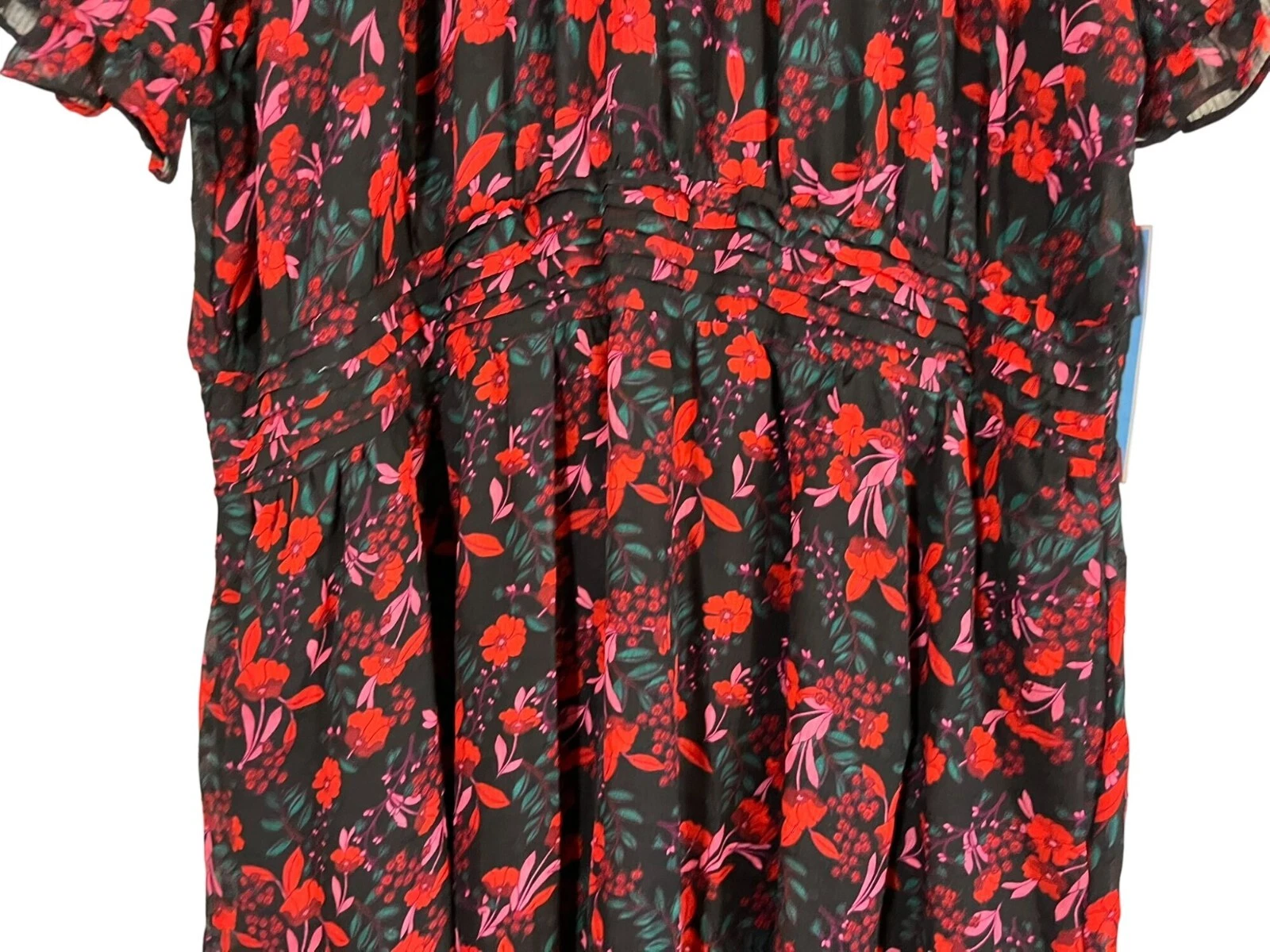 VETEMENTS Abito Draper James 2X Rosso Floreale Midi Clip Dot Manica a sbuffo Femminile Boho Western