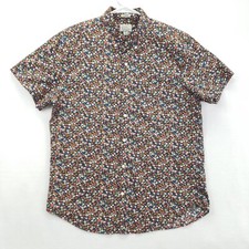 J Crew Shirt Mens Medium Orange Blue Floral Stretch Secret Wash Button-Down