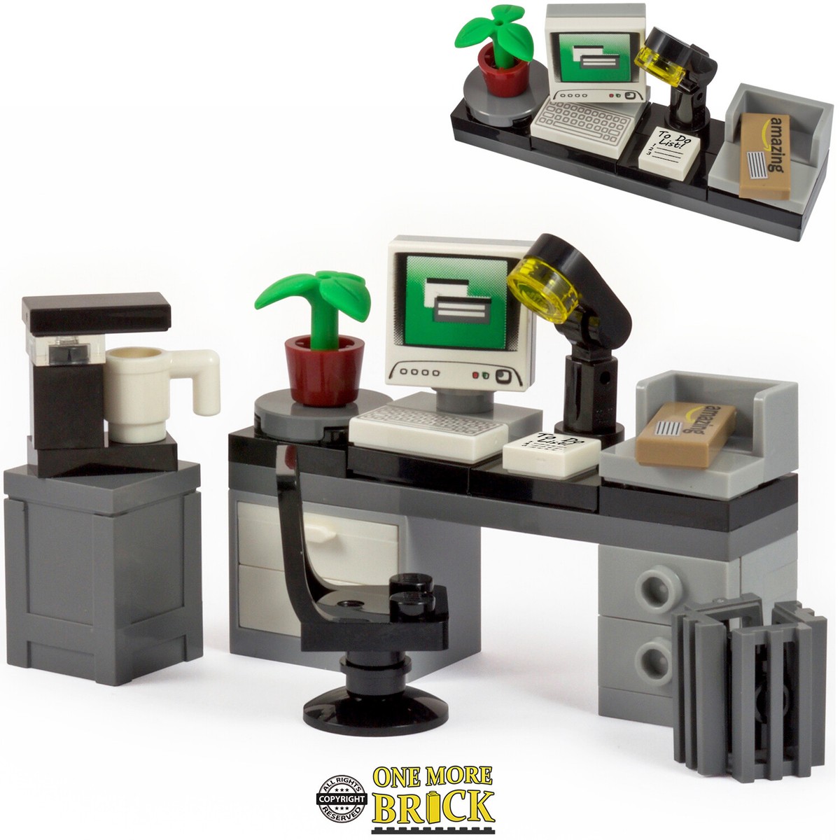 Office Desk with Computer, Keyboard, Letter, Coffee Kit Made With Real  LEGO