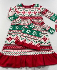 GIRL  S JAMMIES FOR YOUR FAMILIES CHRISTMAS GOWN WITH DOLL DRESS SIZE 2T
