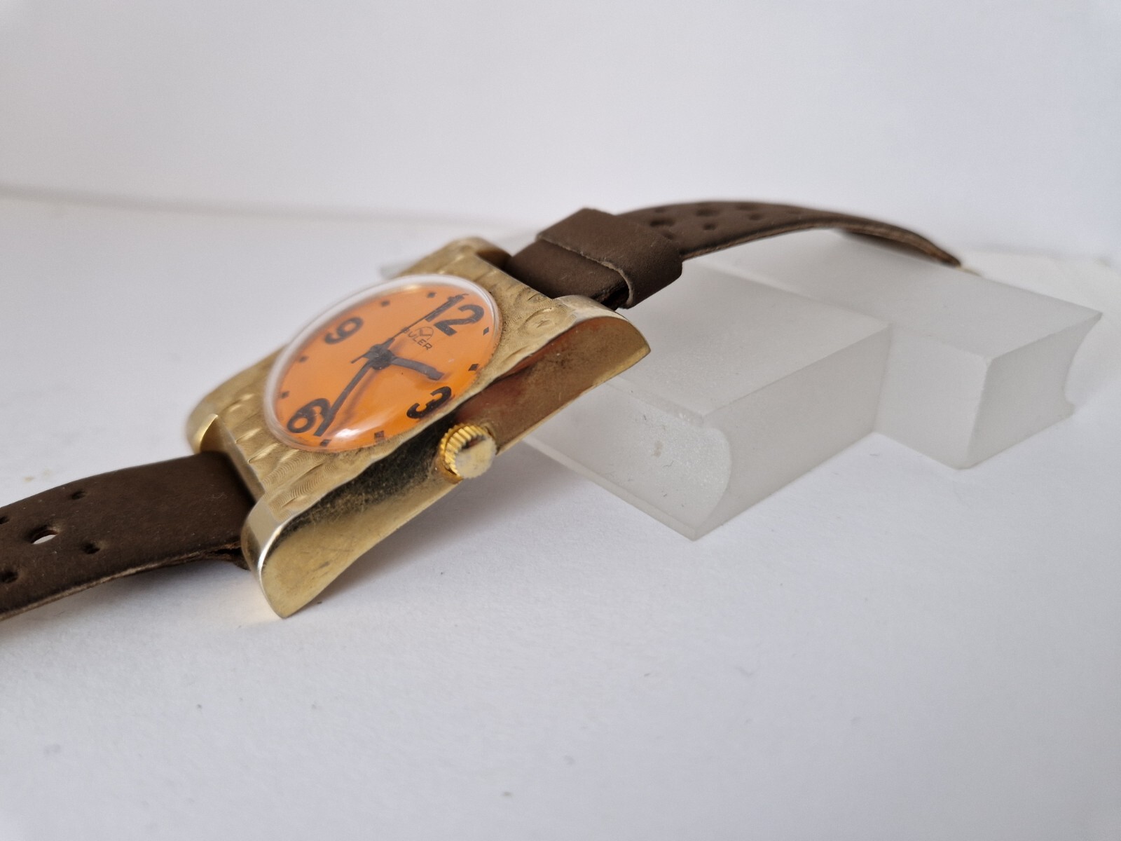 BULER Rectangular Orange Dial -Gold Plated - Mech… - image 7