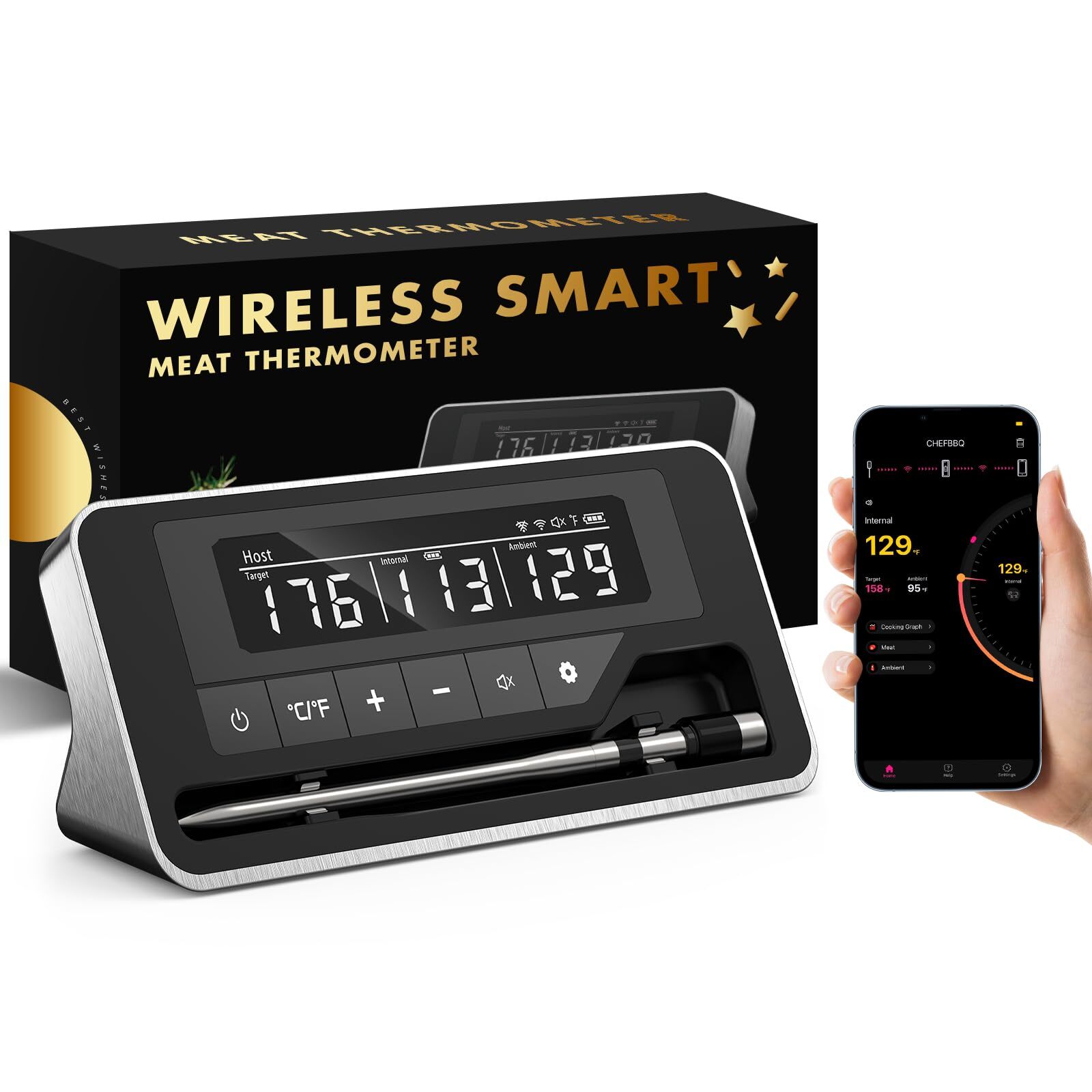 Wireless Meat Thermometer, 800FT Bluetooth Digital Thermometer with Smart APP...-image