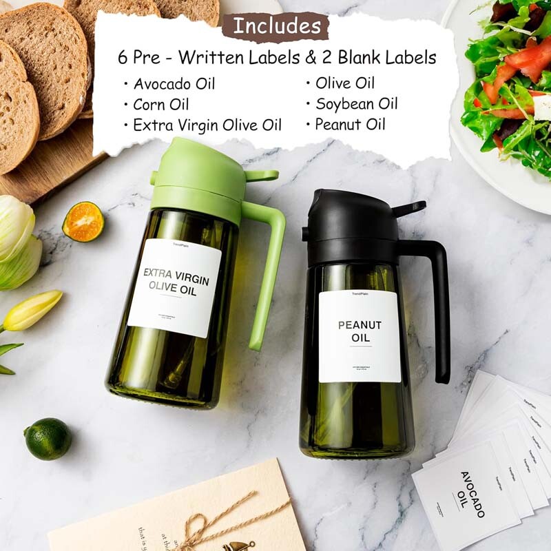 16oz Olive Oil Dispenser for Kitchen 2 in 1 Olive Bottle w/Stickers Oil Sprayer