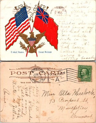 United States and Great Britain Flags Eagle Postcard