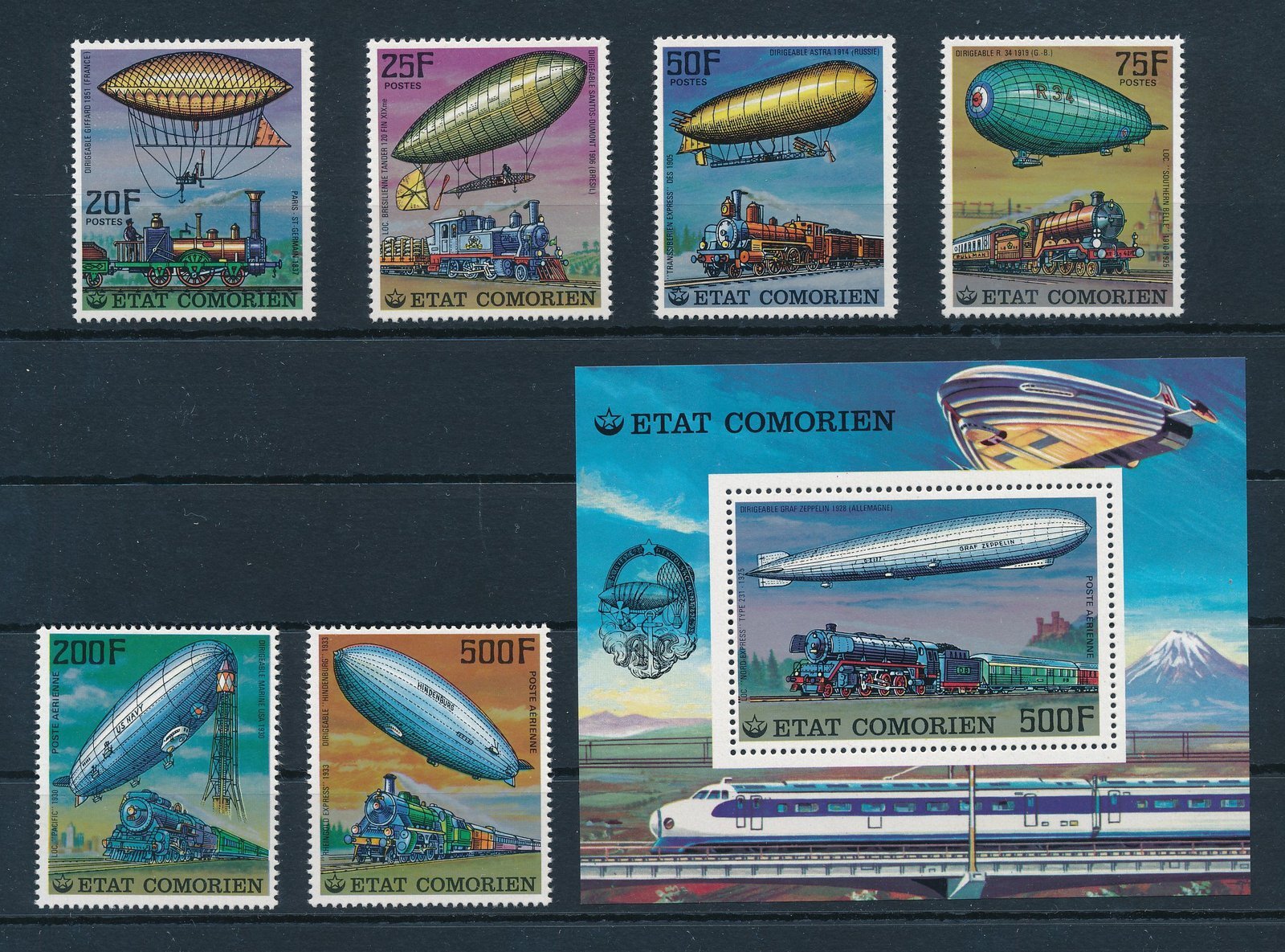 [113646] Comoros 1977 Railway trains Eisenbahn Zeppelin with Sheet MNH ...