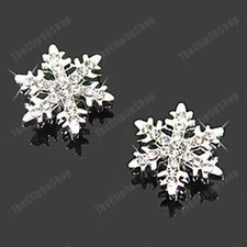 COMFY CLIP ON SNOWFLAKE CRYSTAL studs STUD EARRINGS silver rhinestone snowflakes
