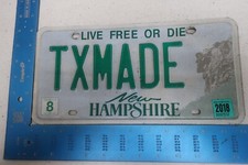 New Hampshire NH License Plate Tag 2018 18 Vanity Texas Made in the USA TXMADE
