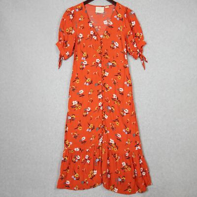 Anthropologie Maeve Midi Dress Size 4 Eudora Orange Floral Front Button  Pockets | eBay