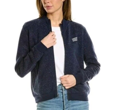 Sol Angeles Knit Bomber Navy Speckled Size L Full Zip BNWT