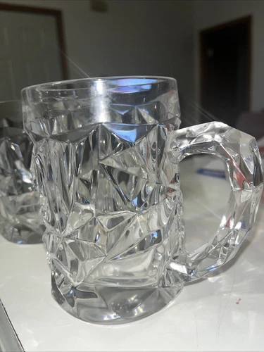 Tiffany & Co Beer Mug Rock Cut Lead Crystal Glass 5" Set Of 2