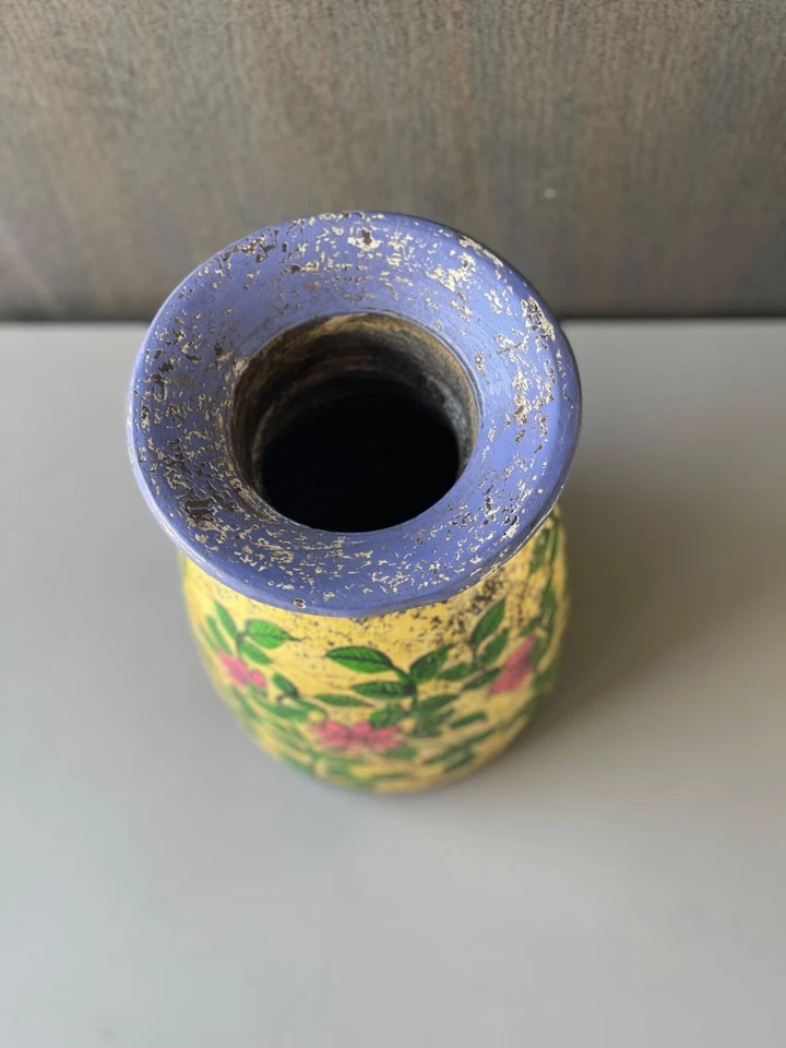 Vintage Looking Wooden Multicolor Flower Design  Flower Vase , Pot, Planter -157 - Image 2 of 4