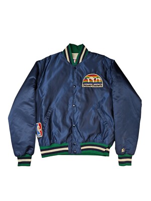 Vintage 80s Denver Nuggets Satin Starter Jacket Blue Green NBA   Mens Large