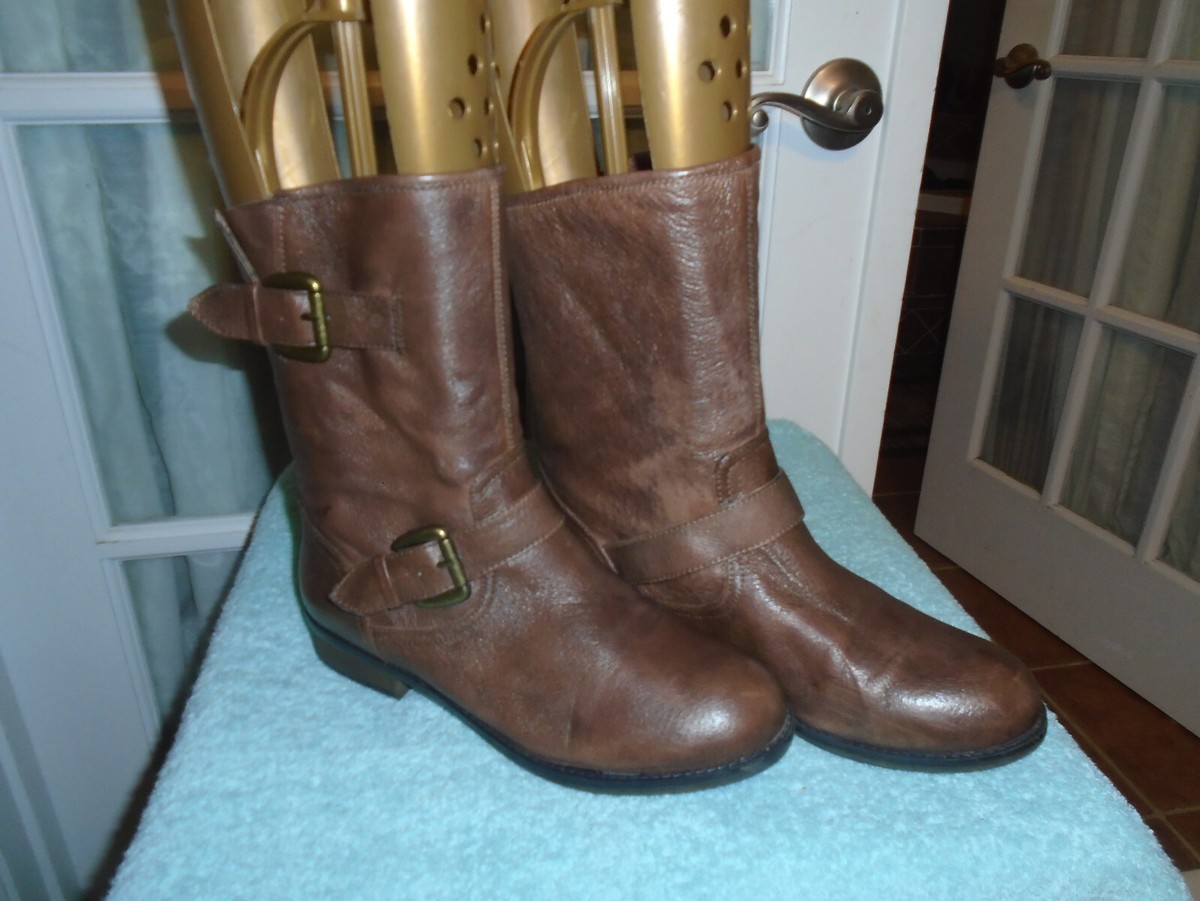 STEVE MADDEN Temmpt Brown Leather Ankle Mid Calf Moto Biker