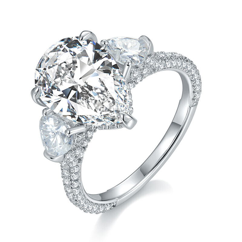 5Ct Pear-Shaped VVS1 Moissanite Engagement Ring in Sterling Silver