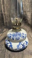 Vintage Ceramic Blue Windmill Kerosene Lamp Japan