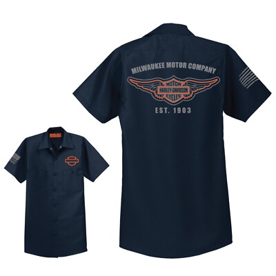 RED KAP Mechanic Shirt Motorcycle Biker Harley Davidson NWOT Bar and Shield Gift