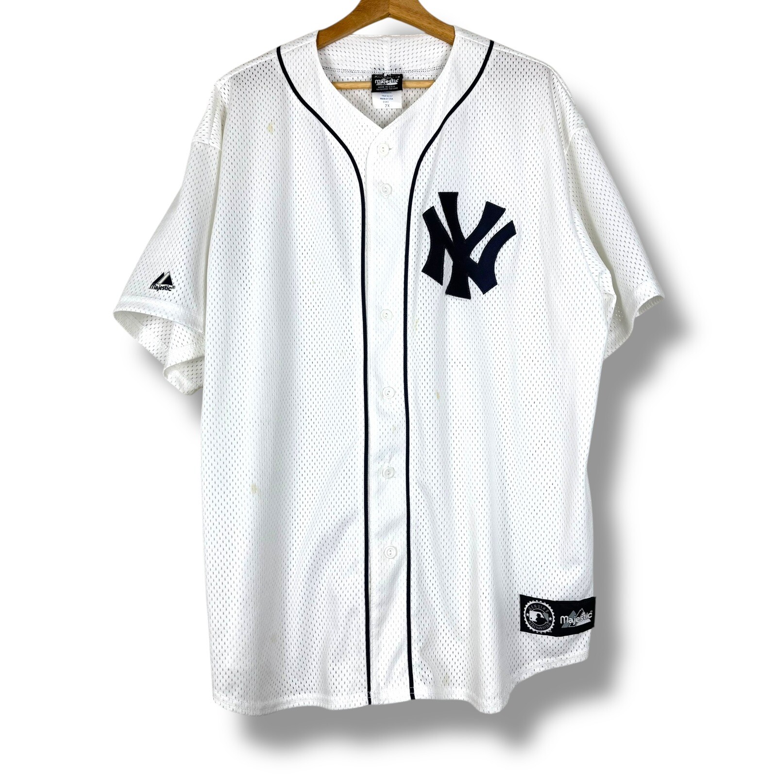 Vintage Majestic New York Yankees Striped Jersey Mens 2X White MLB Made In USA