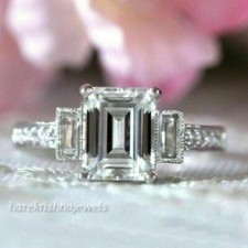 Lab-Created 2.55CT Emerald Cut Diamond 14K White Gold FN Engagement Wedding Ring