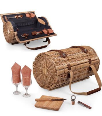 Picnic Time Verona Wine & Cheese Basket - Wicker Wine Tote With Service For Two