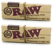 2 Pack Raw Classic Connoisseur Pack 1-1/4 Cigarette Rolling Papers & Tips - 3212