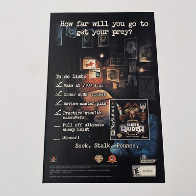 Sheep Raider PS1 PlayStation Game Promo Poster Sony 2000s Rare Print Ad 