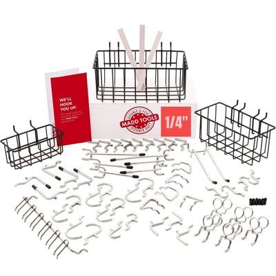 Extra Thick 1/4'' Pegboard Hooks and Heavy Duty Baskets for Hanging Tools, Se...