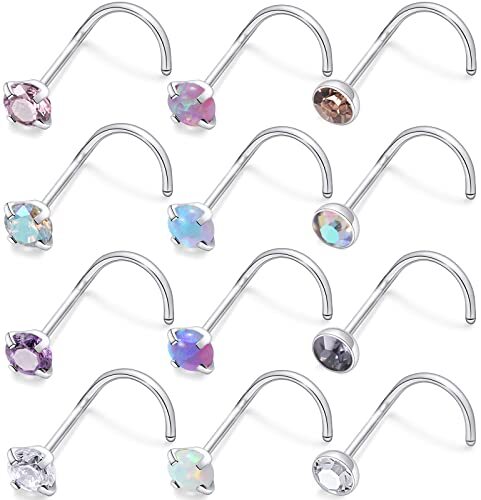 Kridzisw Nose Rings Studs for Women 18 Gauge Surgical Stainless Steel Screw T