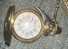 Geneva Gold Eagle Pocket Watch Round White Dial Black Arabic Hours on Gold Chain